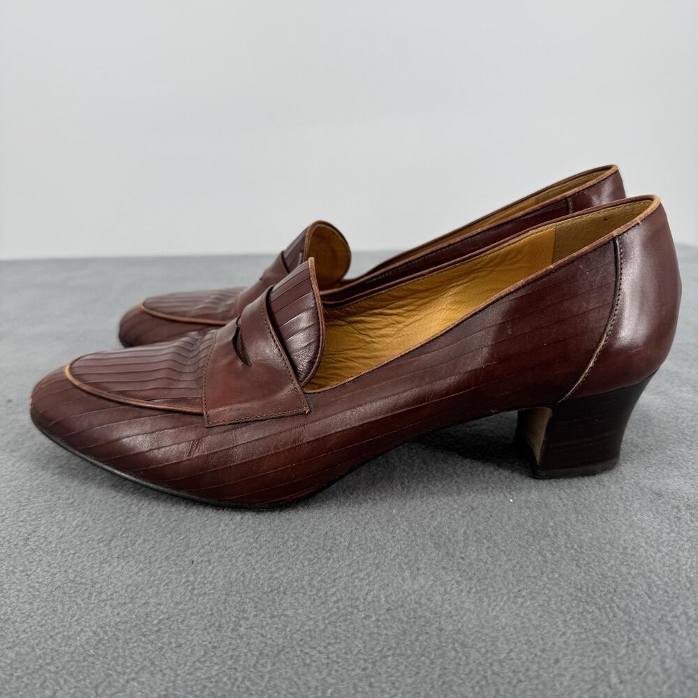 Vintage Cole Haan Kiltie Loafer Pumps Womens 8.5 Brown Block Heels Made In Italy